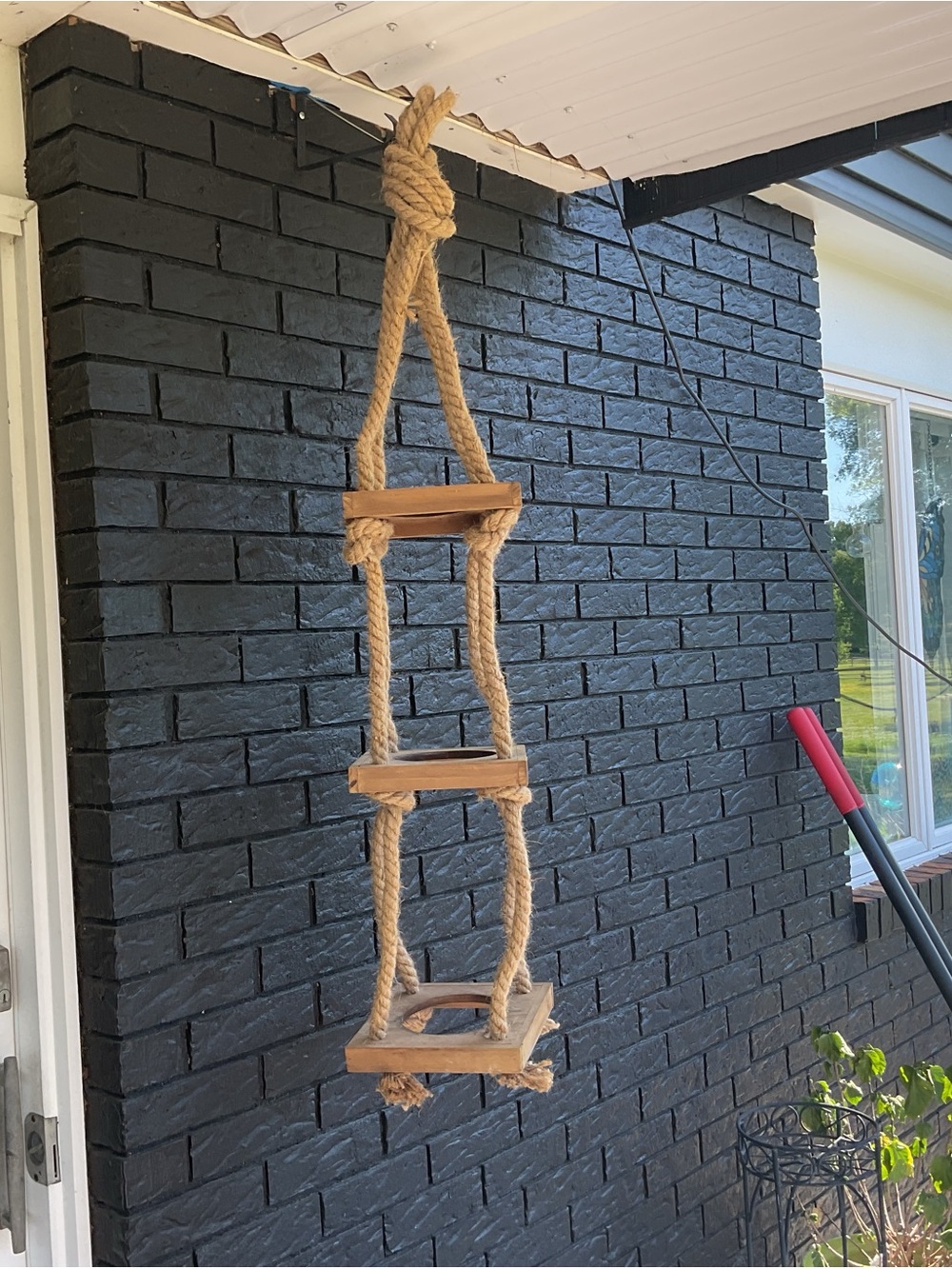 Vintage Hanging Rope and wood plant hanger - Natural Rope & Wood
